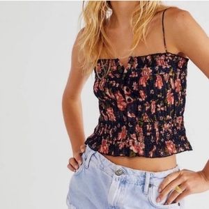 Free People | Rose Floral Smocked Button Up Tank